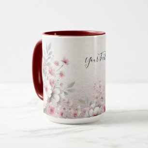 Modern Pink White Floral Coffee Mug
