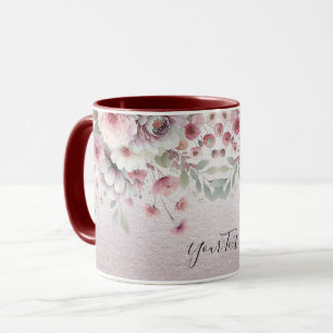 Modern Pink White Floral Coffee Mug