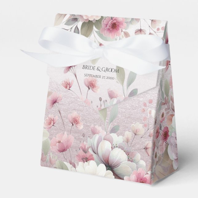 Modern Pink White Floral Favour Box (Front Side)
