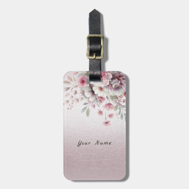 Modern Pink White Floral Luggage Tag (Front Vertical)
