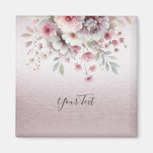 Modern Pink White Floral Magnet
