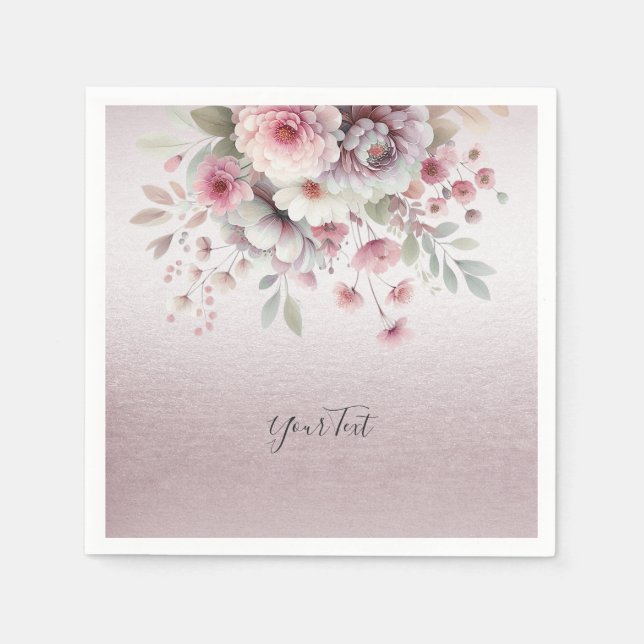 Modern Pink White Floral Napkins (Front)