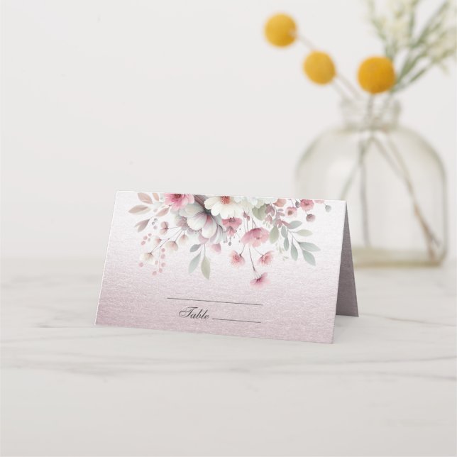 Modern Pink White Floral Place Card (Front)