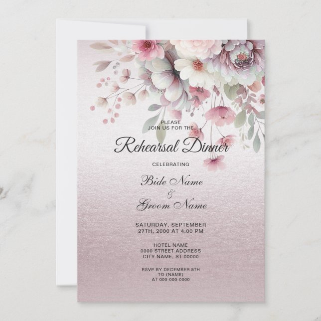 Modern Pink White Floral Rehearsal Dinner Invitation (Front)