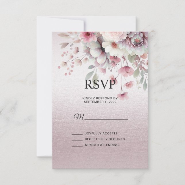 Modern Pink White Floral RSVP Card (Front)