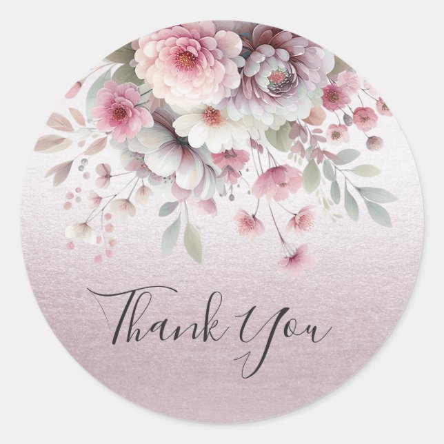Modern Pink White Floral Sticker (Front)