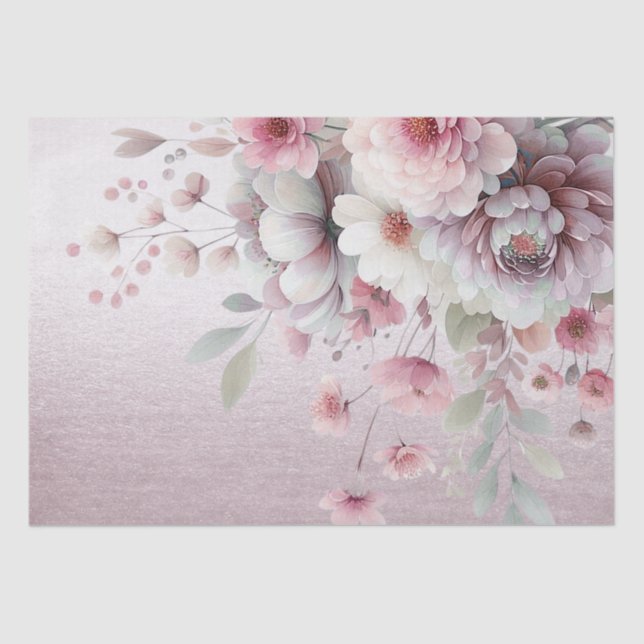 Modern Pink White Floral Tissue Paper (Front)