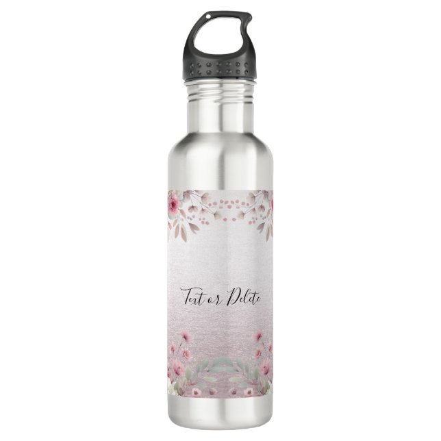 Modern Pink White Floral Water Bottle (Front)