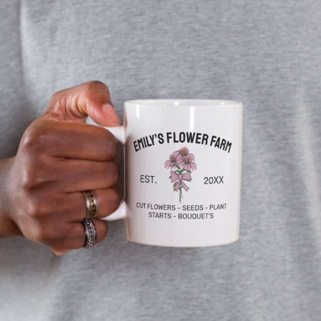 Modern Pink & White Flower Farm Business Logo Coffee Mug (Creator Uploaded)