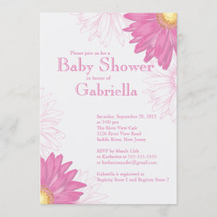 Modern Pink & White Gerbera Daisy Baby Shower Invitation