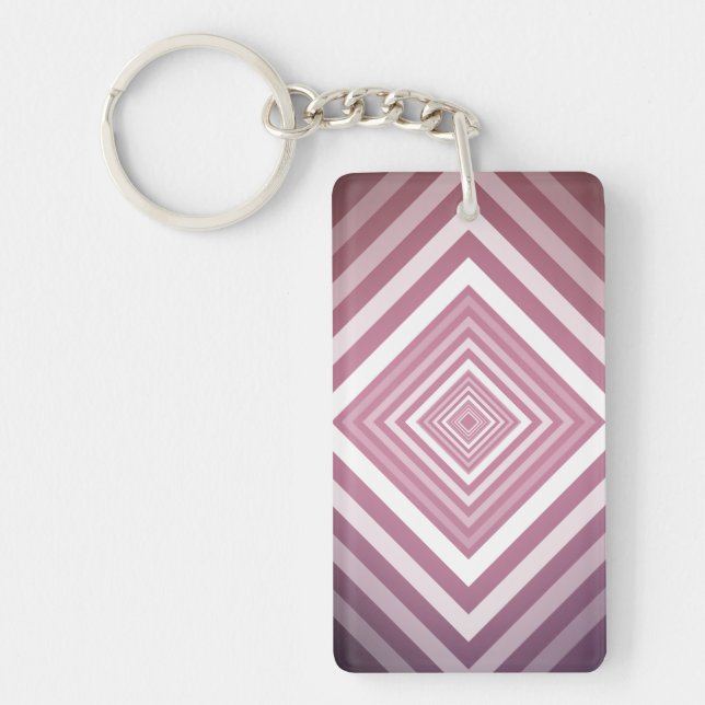Modern Pink & White Gradation Squares Key Ring (Front)