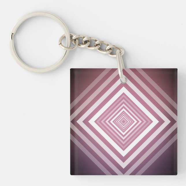 Modern Pink & White Gradation Squares Key Ring (Front)