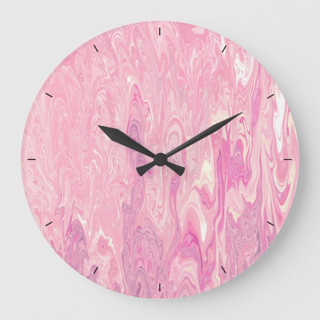 Modern pink White Marbling Paint Abstract Design Large Clock (Front)
