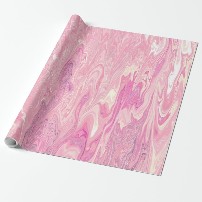 Modern pink White Marbling Paint Abstract Design Wrapping Paper (Unrolled)