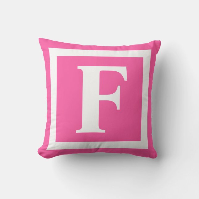 Modern Pink White Monogram Initial Cushion (Front)