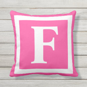 Modern Pink White Monogram Initial Cushion