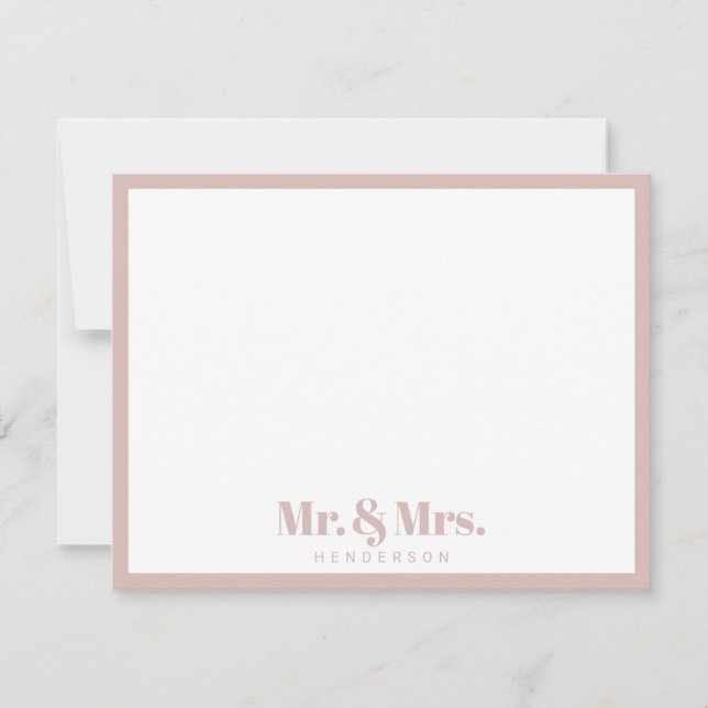 Modern Pink White Mr. and Mrs.Your Last Name Card (Front)