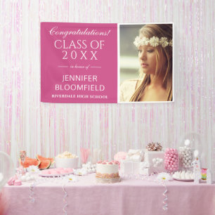 Modern Pink White Photo Graduation CLASS OF 2025 Banner