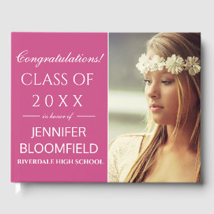 Modern Pink White Photo Graduation CLASS OF 2025 Guest Book