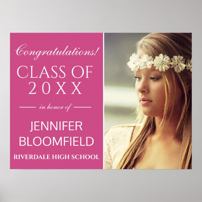 Modern Pink White Photo Graduation CLASS OF 2025 Poster (Front)