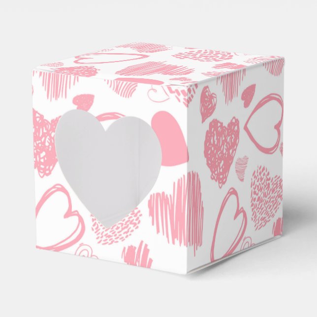 Modern Pink White Romantic Love Heart Doodle Favour Box (Front Side)