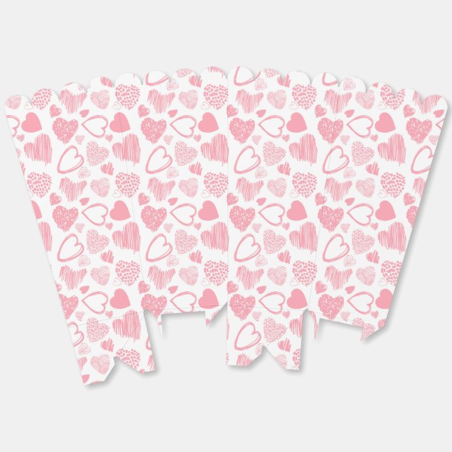 Modern Pink White Romantic Love Heart Doodle Favour Box (Unfolded)