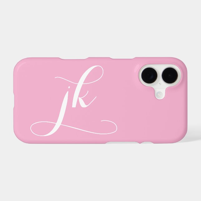 Modern Pink White Script Monogram Name (Back (Horizontal))