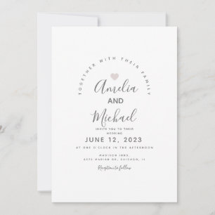 Modern Pink White Simple Heart Wedding Invitation