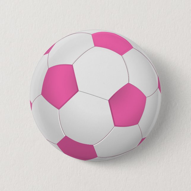 Modern pink white soccer ball 6 cm round badge (Front)