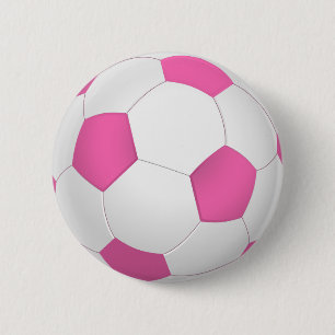 Modern pink white soccer ball 6 cm round badge