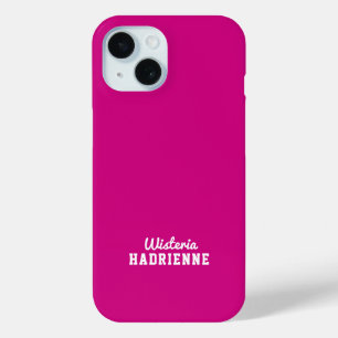 Modern Pink White Sports Monogram Name iPhone 15 Case