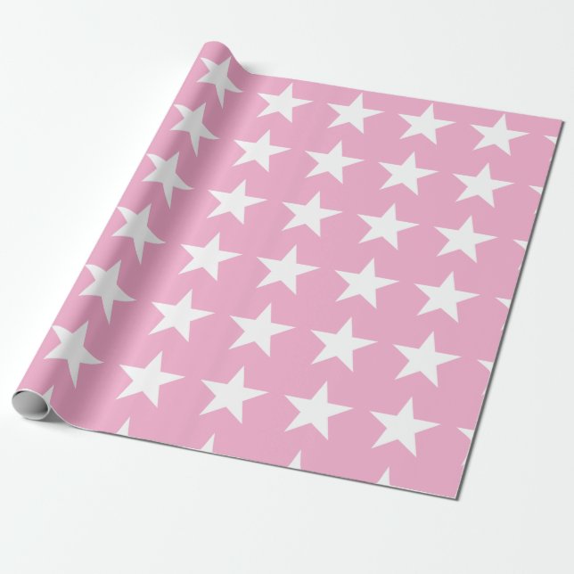 Modern Pink White Stars Cute Design Elegant Gift Wrapping Paper (Unrolled)