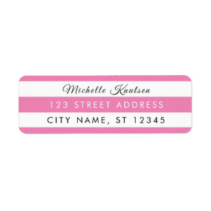 Modern Pink & White Stripes Address Labels