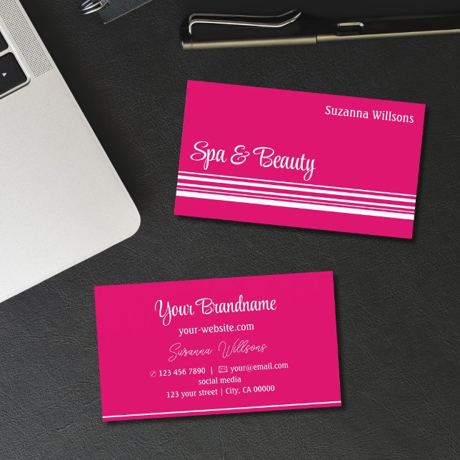 Modern Pink White Stripes Professional and Stylish Business Card (Creator Uploaded)