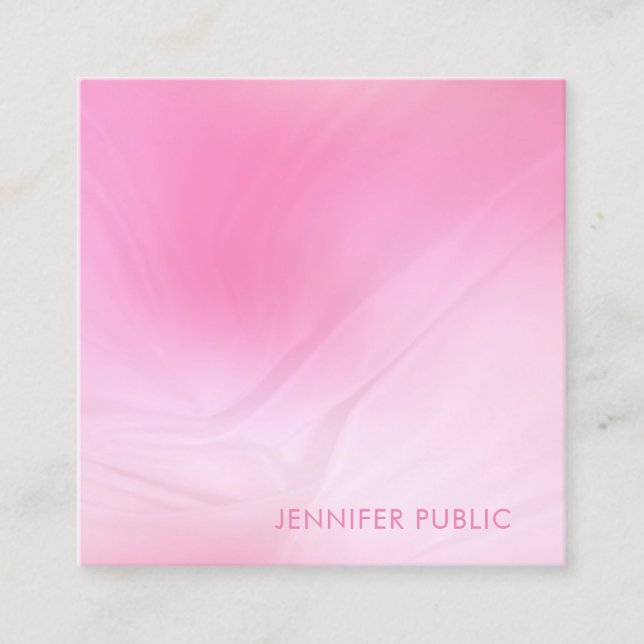 Modern Pink White Template Elegant Professional Square Business Card (Front)