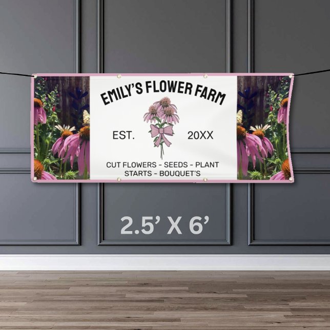 Modern Pink & White Two Photo Flower Farm Banner (Creator Uploaded)