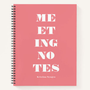 Modern Pink White Typography Meeting Notes Notebook