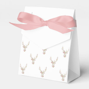 Modern Pink White Vintage Floral Deer Head Favour Box