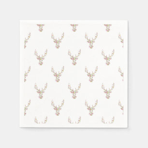 Modern Pink White Vintage  Floral Deer Head Napkin
