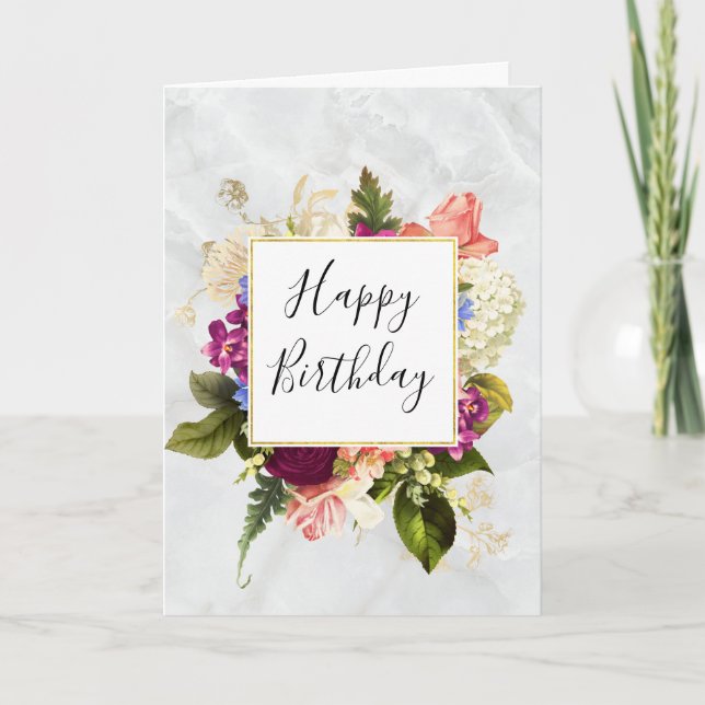 Modern Pink & White Watercolor Floral Birthday Card (Front)