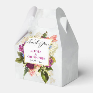 Modern Pink & White Watercolor Floral Bouquet Favour Box