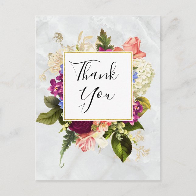 Modern Pink & White Watercolor Floral Thank You Postcard (Front)
