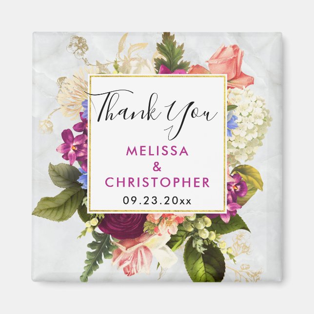 Modern Pink & White Watercolor Floral Wedding Magnet (Front)