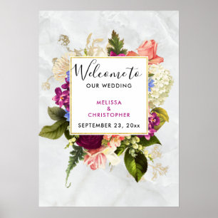 Modern Pink & White Watercolor Floral Wedding Poster