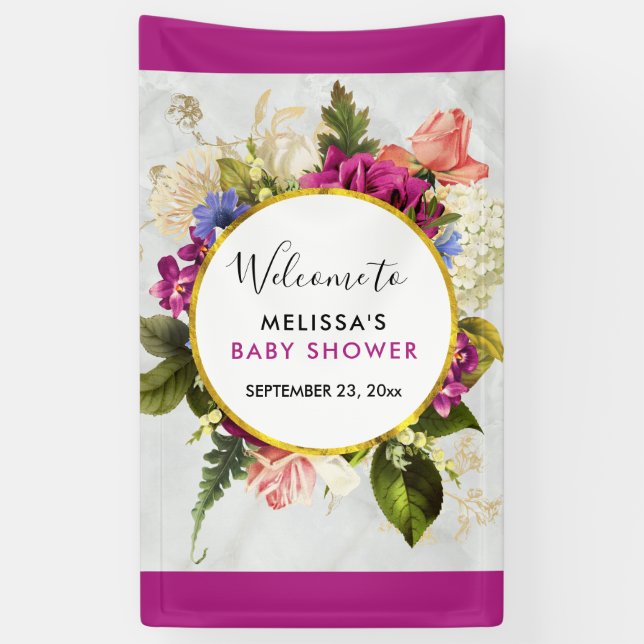 Modern Pink & White Watercolor Florals Party Banner (Vertical)