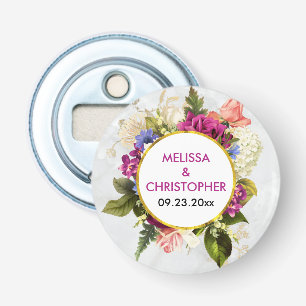 Modern Pink & White Watercolor Florals Wedding Bottle Opener