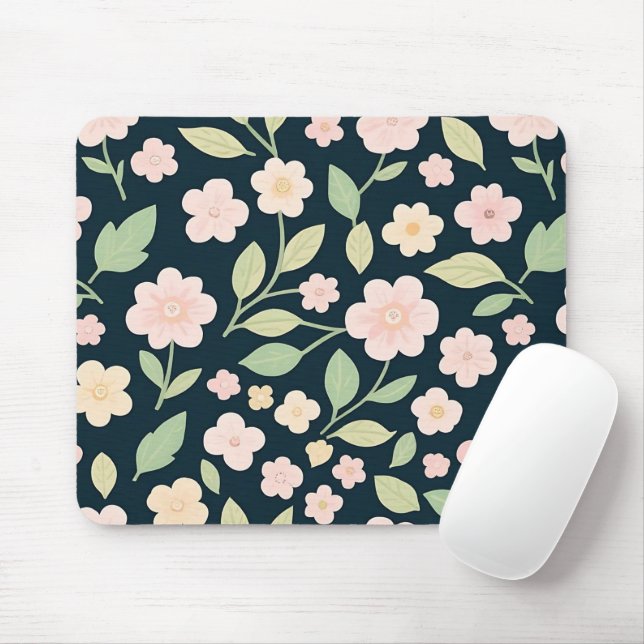 Modern Pink Wildflowers Pattern Mouse Mat (With Mouse)