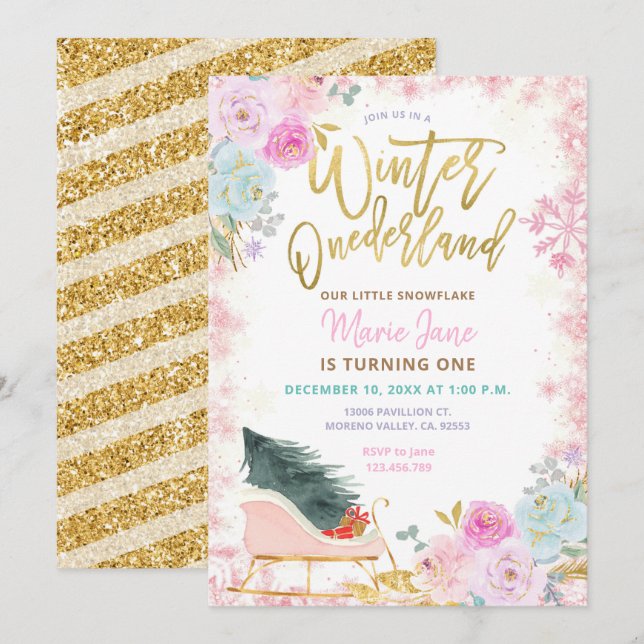 Modern Pink Winter Onederland Birthday Invitation (Front/Back)