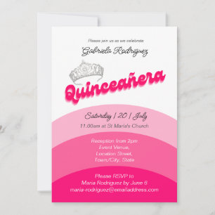 Modern Pink with Diamond Tiara Quinceanera Invitation
