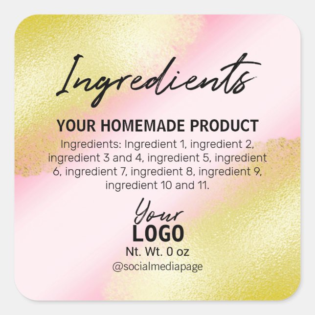 Modern Pink With Gold Ink Ingredient Labels (Front)